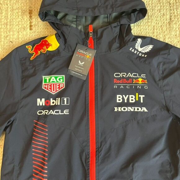 RARE NEW Red Bull Racing F1 Castore F1 Navy Redbull Rain Jacket Parka Coat XS S - Picture 2 of 7